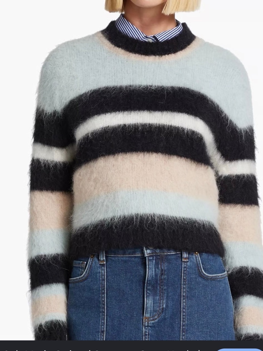 Ba&sh Striped Maria Jumper Fuzzy Knit Alpaca Wool Soft Cropped Sweater Size XS